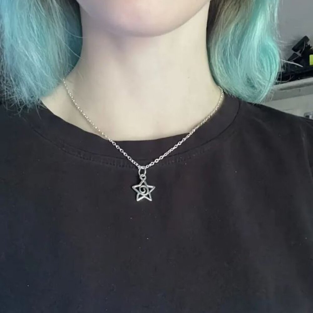Exquisite Silvery Swirl Five-Pointed Star Pendant Necklace